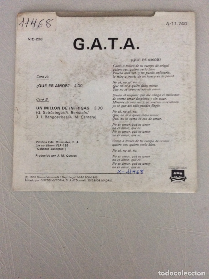 Discos de vinilo: Gata. &iquest;Qu&eacute; es amor?. G. A. T. A. - Foto 2