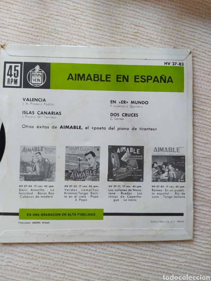 Discos de vinilo: AIMABLE EN ESPA&Ntilde;A- DISQUES VOGE - Foto 2