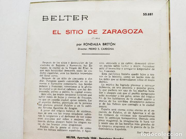 Discos de vinilo: EL SITIO DE ZARAGOZA. RONDALLA Breton. Director pedro. S. Cardona. Single. Belter. - Foto 2 - 293417748