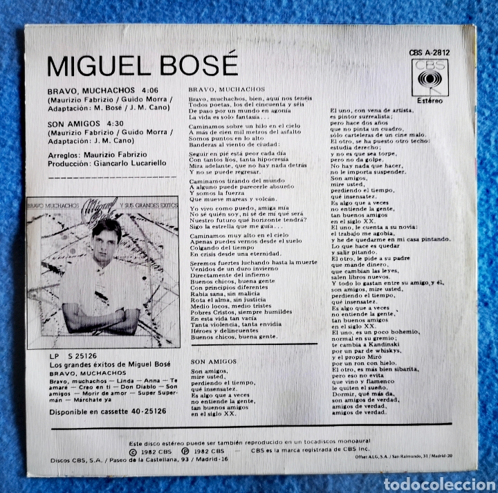 Discos de vinilo: MIGUEL BOS&Eacute; - BRAVO MUCHACHOS - SON AMIGOS - Foto 2