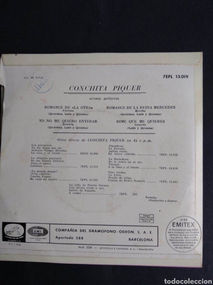 Discos de vinilo: *CONCHITA PIQUER, ROMANCE DE LA OTRA, ODEON - Foto 2