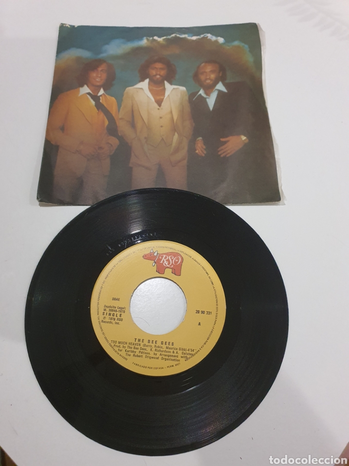 Discos de vinilo: disco bee gees single to much heaven - Foto 1
