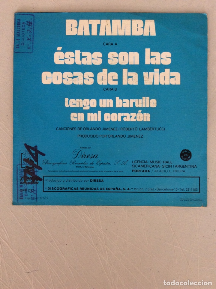 Discos de vinilo: &Eacute;stas son las cosas de la vida. Batamba. - Foto 2
