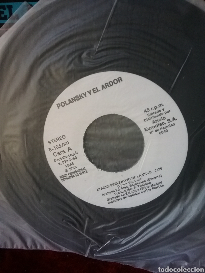 Discos de vinilo: Polansky y el Ardor Ariola Promo 1983 7&rdquo; - Foto 3