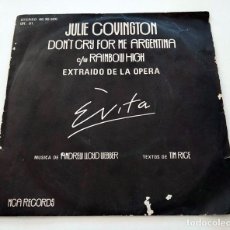 Discos de vinilo: VINILO SINGLE DE JULIE COVINGTON. DON'T CRY FOR ME ARGENTINA. 1976.. Lote 295716903