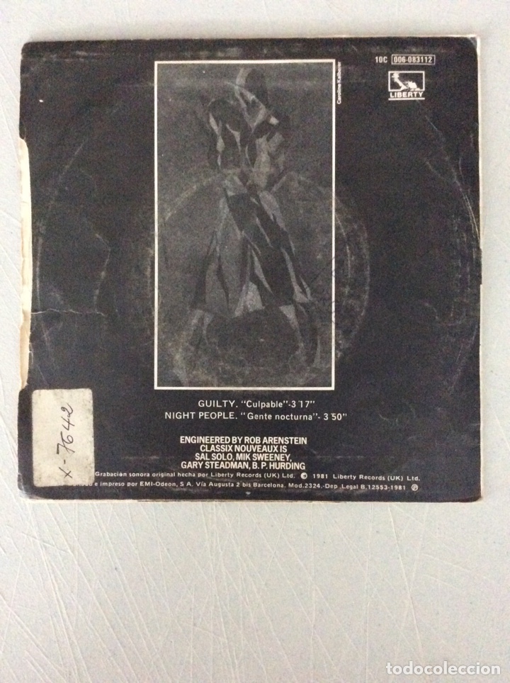 Discos de vinilo: Classix Nouveaux. Culpable. Guilty. Night people. - Foto 2