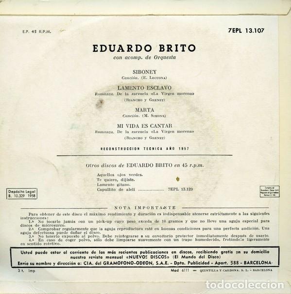 Discos de vinilo: Eduardo Brito &ndash; Siboney - 1957 - Foto 2