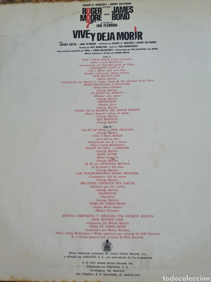 Discos de vinilo: VIVE Y DEJA MORIR BSO 007 JAMES BOND 1973 - Foto 4