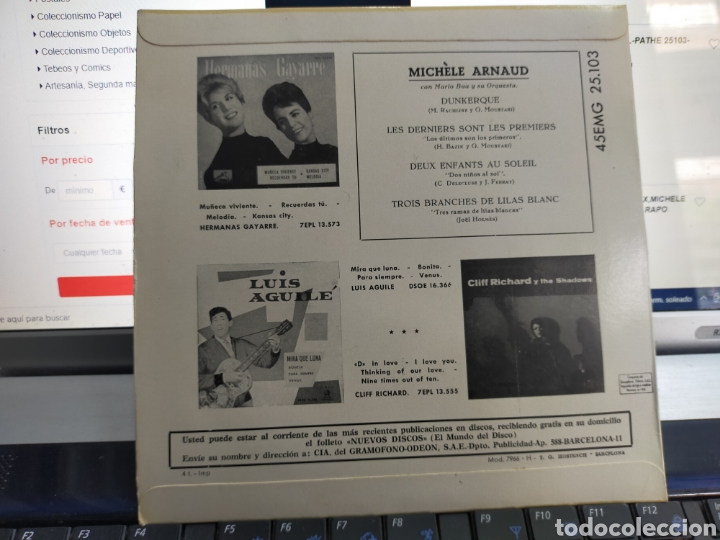 Discos de vinilo: Michele arnaud ep Dunkerque + 3 Espa&ntilde;a 1962 - Foto 2