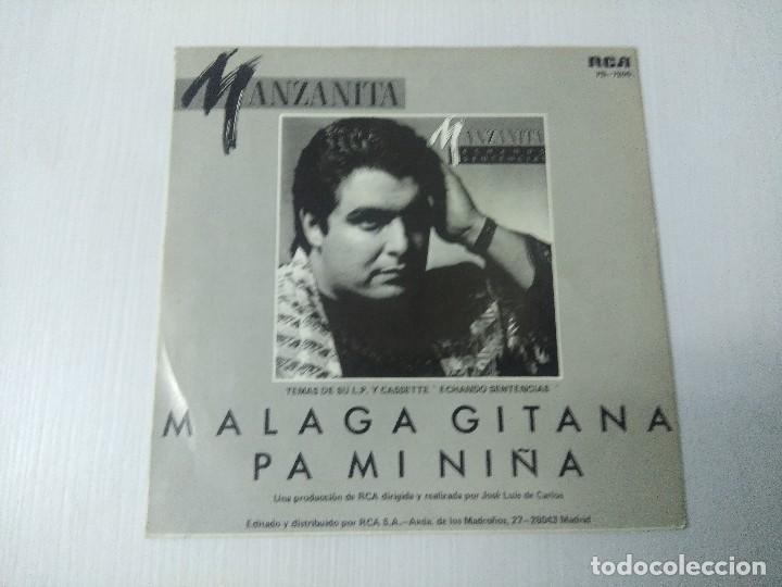Discos de vinilo: MANZANITA/MALAGA GITANA/SINGLE PROMOCIONAL. - Foto 3