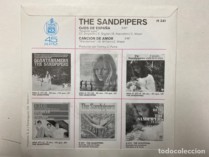 Discos de vinilo: The Sandpipers - Ojos De Espa&ntilde;a (7&rdquo;, Single) - Foto 2