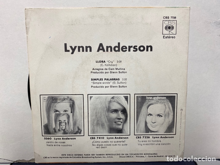 Discos de vinilo: Lynn Anderson - Cry (7&rdquo;, Single) - Foto 2