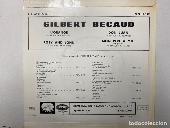 Discos de vinilo: Gilbert Becaud - Don Juan (7&rdquo;, EP) - Foto 2