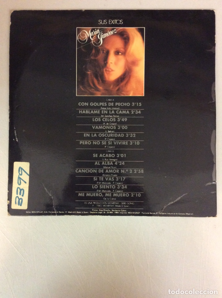 Discos de vinilo: Mar&iacute;a Jim&eacute;nez. Sus &eacute;xitos. - Foto 2