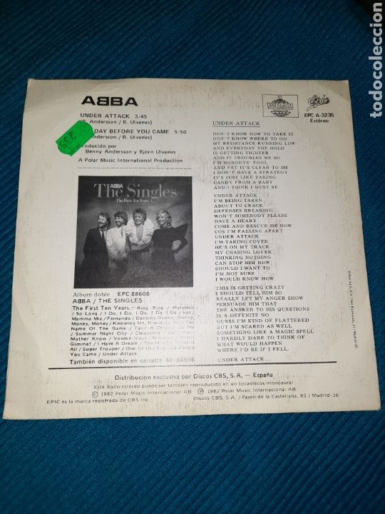 Discos de vinilo: SINGLE ABBA, UNDER ATTACK 1982 - Foto 2