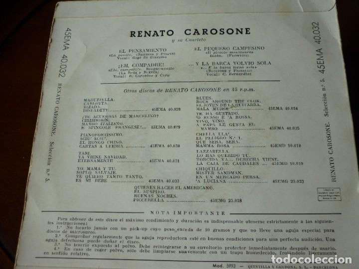 Discos de vinilo: DISCO SINGLE DE RENATO CAROSONE Y SU CUARTETO - Foto 2