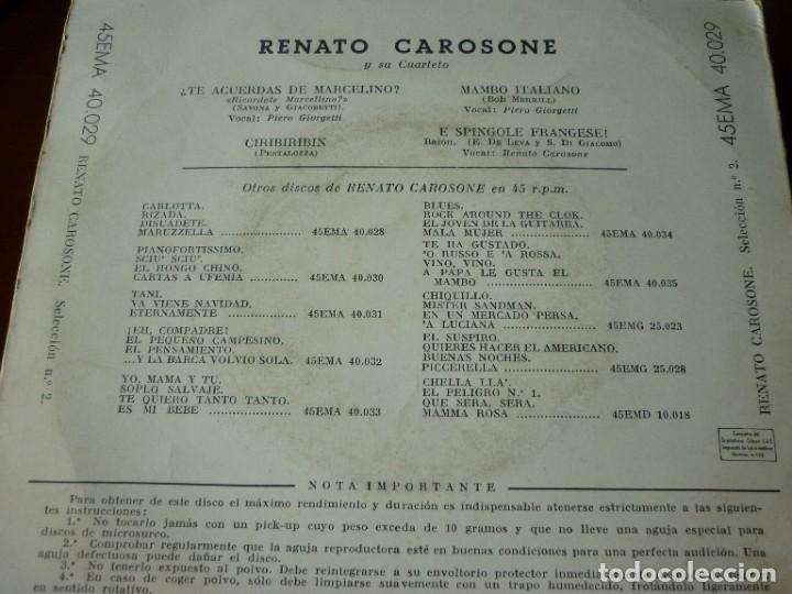 Discos de vinilo: DISCO SINGLE DE RENATO CAROSONE Y SU CUARTETO - Foto 2