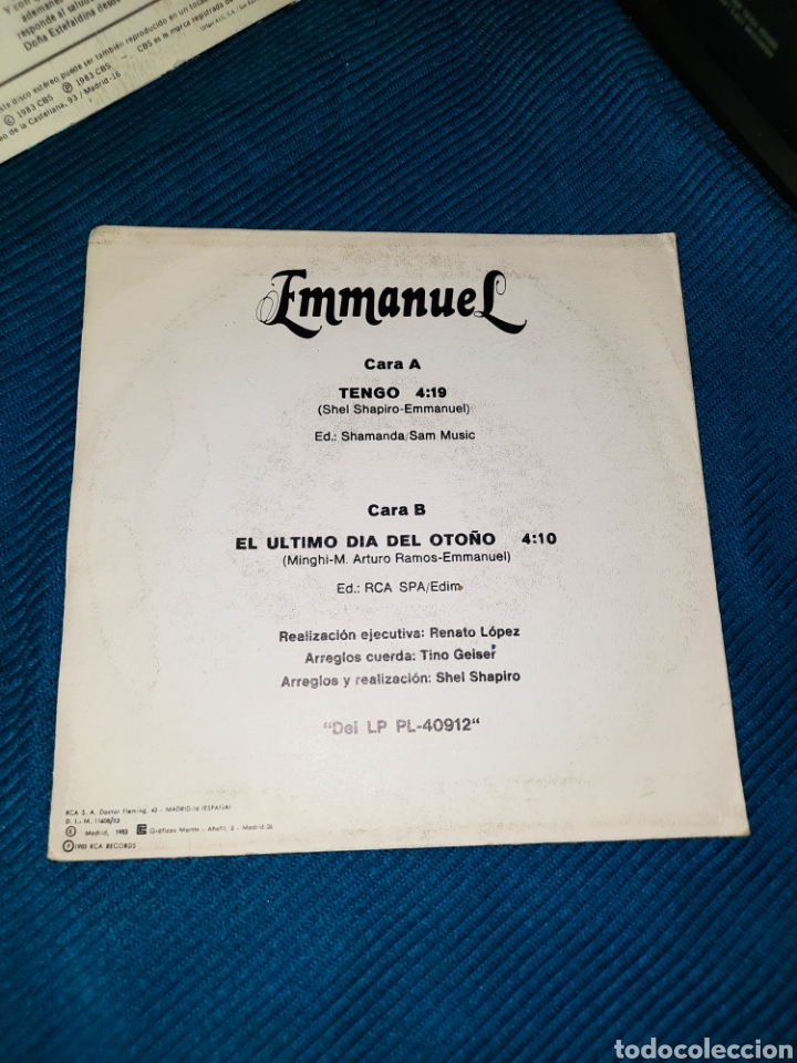Discos de vinilo: SINGLE EMMANUEL, TENGO. 1983 - Foto 2