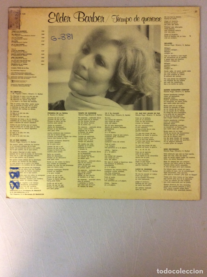 Discos de vinilo: Elder Barber. Tiempo de quererse. - Foto 2