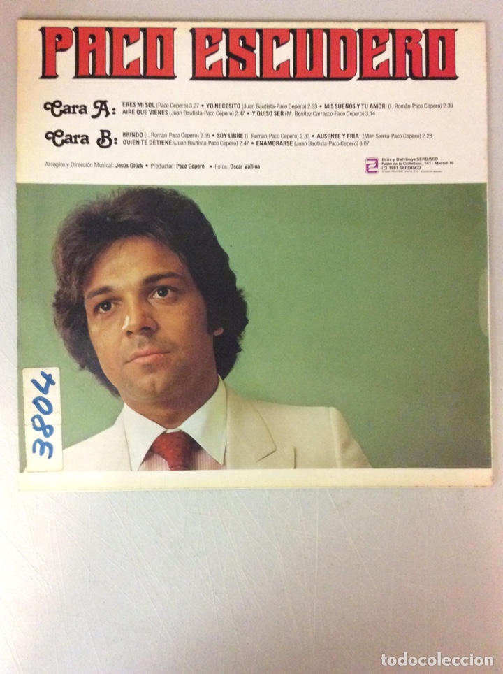 Discos de vinilo: Paco Escudero. Brindo - Foto 2