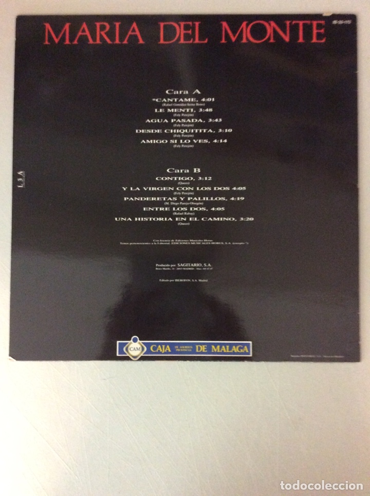 Discos de vinilo: Mar&iacute;a del Monte. Caja de ahorros de M&aacute;laga. - Foto 2