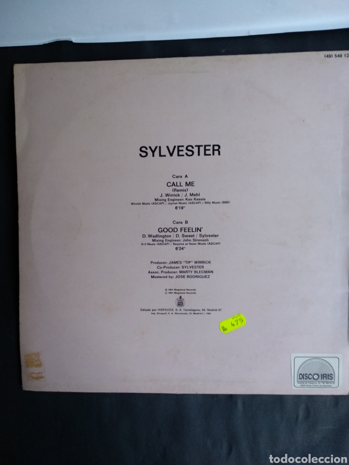 Discos de vinilo: *SYLVESTER, CALL ME, HISPAVOX, 1984. A1 - Foto 2