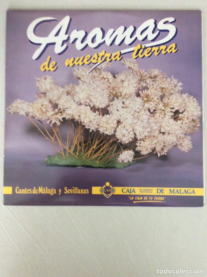 Discos de vinilo: Aromas de nuestra tierra. Cantes de M&aacute;laga y Sevillanas. Caja de ahorros de M&aacute;laga.
