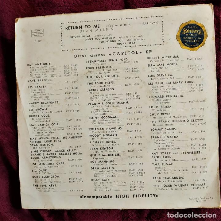 Discos de vinilo: DEAN MARTIN -RETURN TO ME, España 1958, Capitol records– EAP 1-939, excelente (EX_EX) - Foto 2 - 301192443