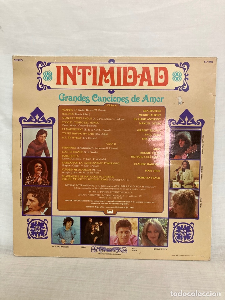 Discos de vinilo: LP INTIMIDAD CANCIONES DE AMOR - Foto 2