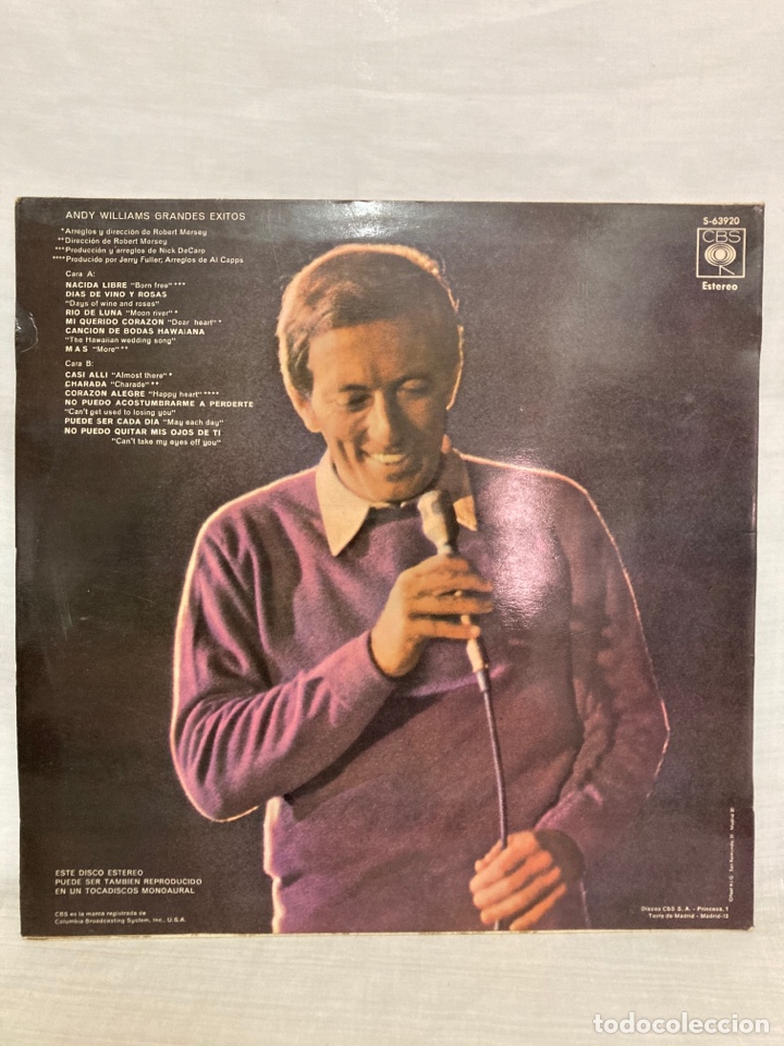 Discos de vinilo: LP ANDY WALLIAMS , grandes &eacute;xitos - Foto 2