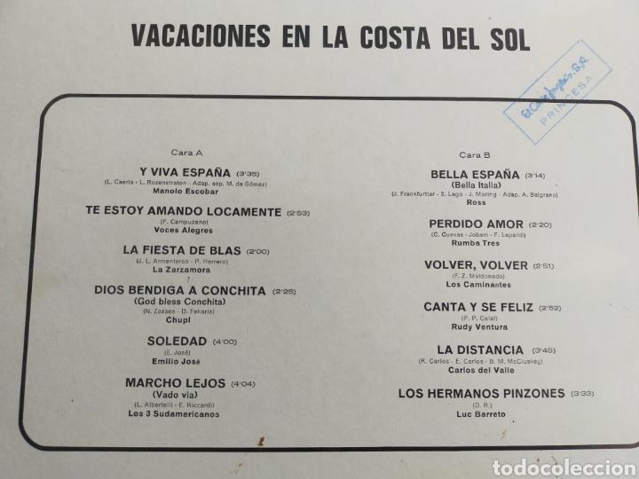 Discos de vinilo: Vacaciones en la Costa del Sol LP 1974 - Foto 2