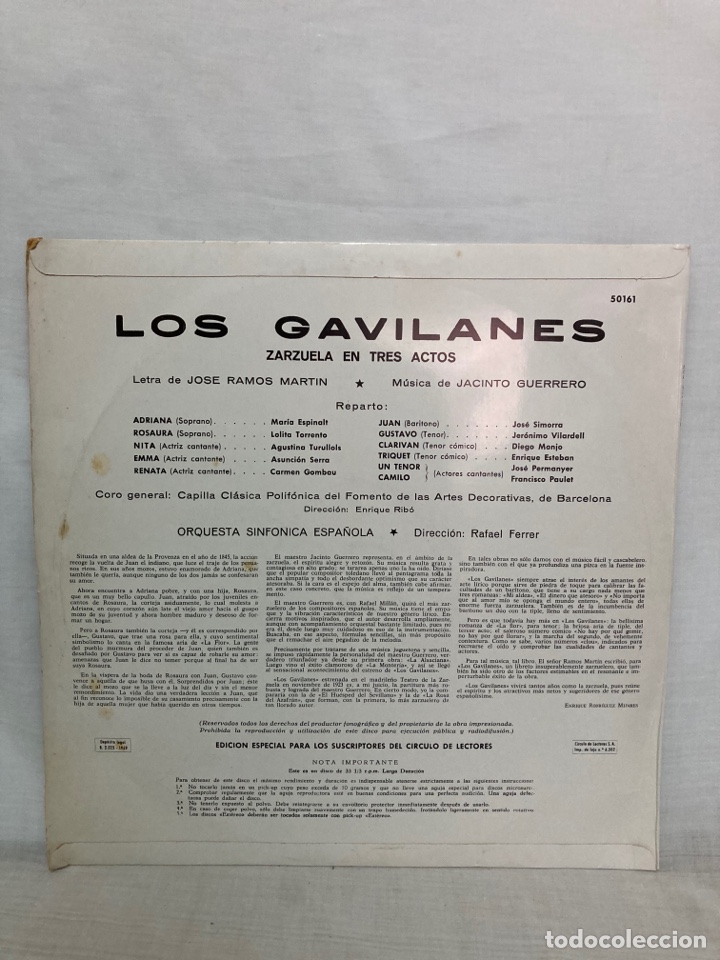 Discos de vinilo: Lp LOS GAVILANES , Zarzuela - Foto 2