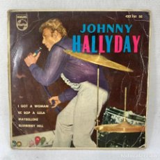 Discos de vinilo: EP JOHNNY HALLYDAY - I GOT A WOMAN / BE BOP A LULA - ESPAÑA - AÑO 1963. Lote 302220283