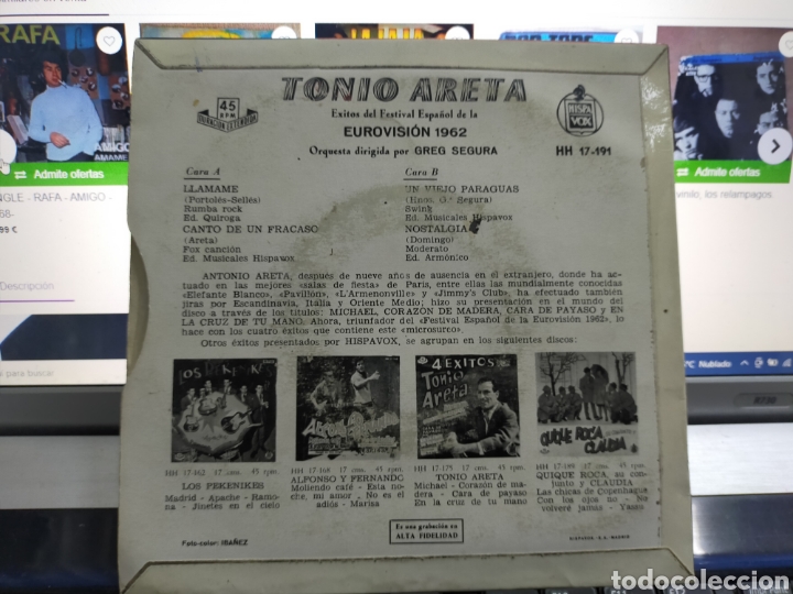 Discos de vinilo: Tonio areta ep llamame + 1962 - Foto 2
