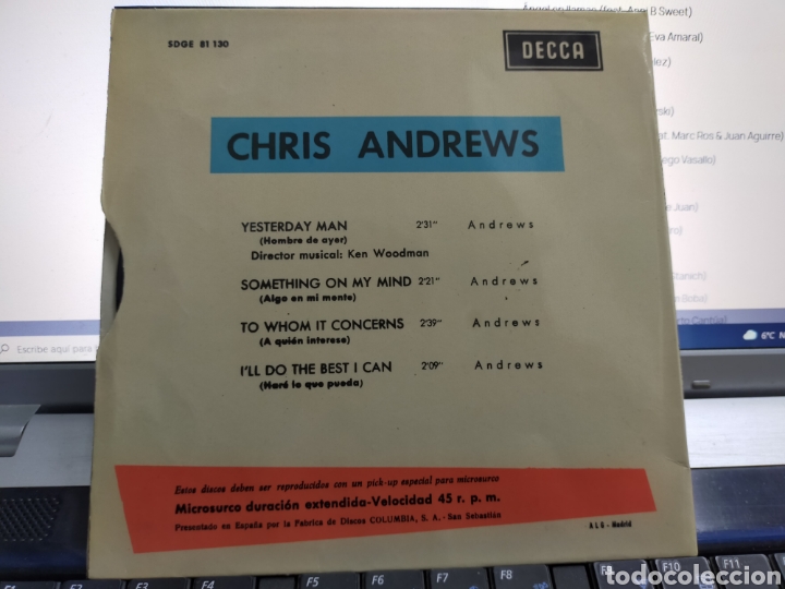 Discos de vinilo: Chris Andr&eacute;ws ep yesterday man + 3 1966 - Foto 2