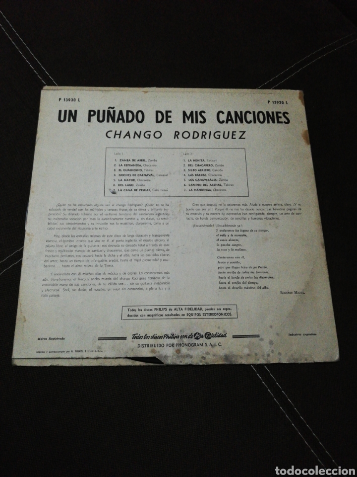 Discos de vinilo: Vinilo LP - Chango Rodr&iacute;guez - Un pu&ntilde;ado de mis canciones - Philips - Foto 2
