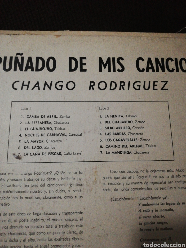 Discos de vinilo: Vinilo LP - Chango Rodr&iacute;guez - Un pu&ntilde;ado de mis canciones - Philips - Foto 4