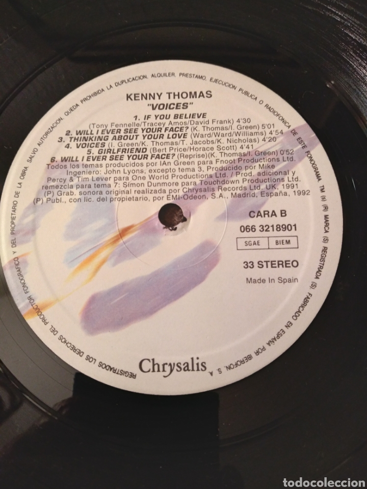 Discos de vinilo: Vinilo - KENNY THOMAS &rdquo;VOICES&rdquo; ESP.92 - Foto 4