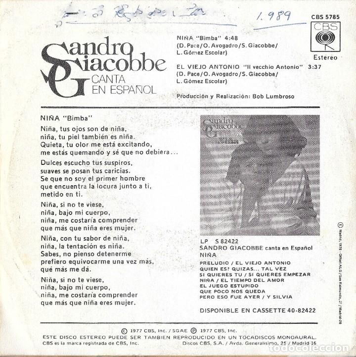 Discos de vinilo: SANDRO GIACOBBE - NI&Ntilde;A - Foto 2