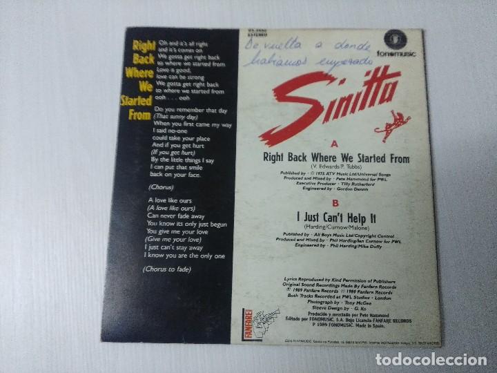Discos de vinilo: SINITTA/RIGHT BACKWHERE WE STARTED FROM/SINGLE. - Foto 3