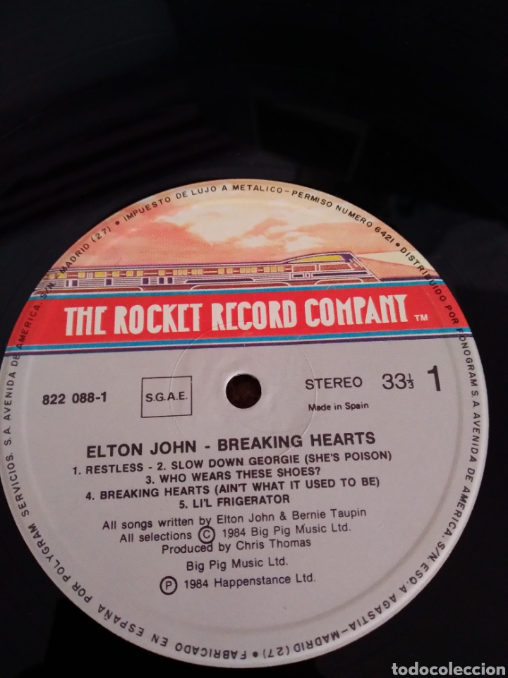 Discos de vinilo: Vinilo - ELTON JOHN &rdquo;BREAKING HEARTS&rdquo; ESP.84 - Foto 3