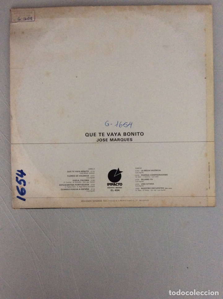 Discos de vinilo: Jose Marqu&eacute;s . Que te vaya bonito. - Foto 2