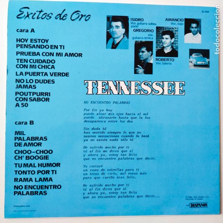 Discos de vinilo: TENNESSEE- EXITOS DE ORO- LP 1986- VINILO COMO NUEVO. - Foto 2