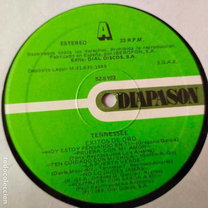 Discos de vinilo: TENNESSEE- EXITOS DE ORO- LP 1986- VINILO COMO NUEVO. - Foto 3