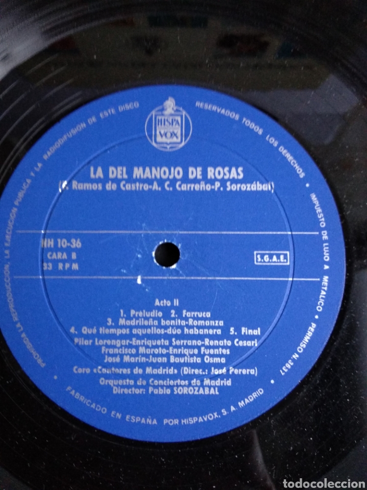 Discos de vinilo: *LA DEL MANOJO DE ROSAS, PABLO SOLOZABAL, HISPAVOX, 1962 A3 - Foto 3