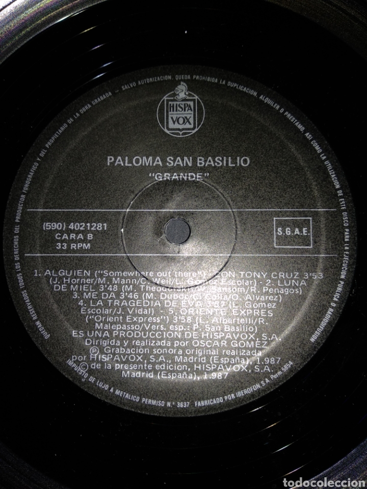 Discos de vinilo: *PALOMA DAN BASILIO, GRANDE, HISPAVOX, 1987 A3 - Foto 3