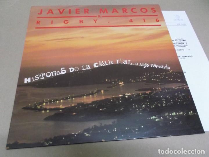 Vinyl-Schallplatten: JAVIER MARCOS & RIGBY 416 (LP) HISTORIAS DE LA CALLE REAL...O ALGO - A&Ntilde;O 1985 - EDICION PROMO + HOJA