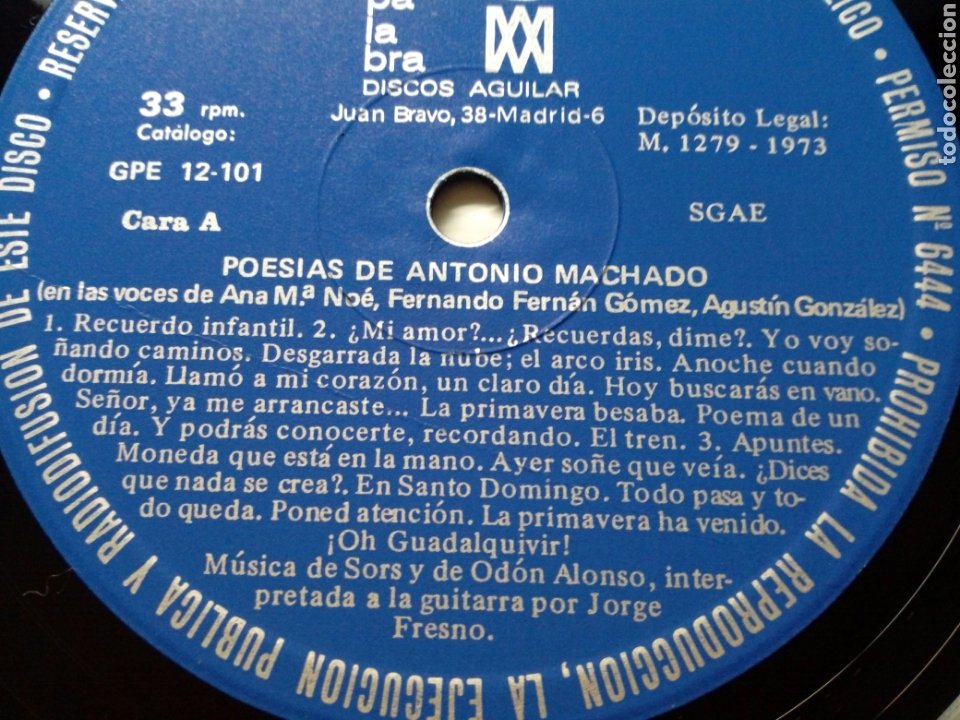 Discos de vinilo: LP - POESIAS DE ANTONIO MACHADO - Voces de Ana María Noé, Fernando Fernán Gómez, A. Gonzalez... - Foto 3 - 304023408