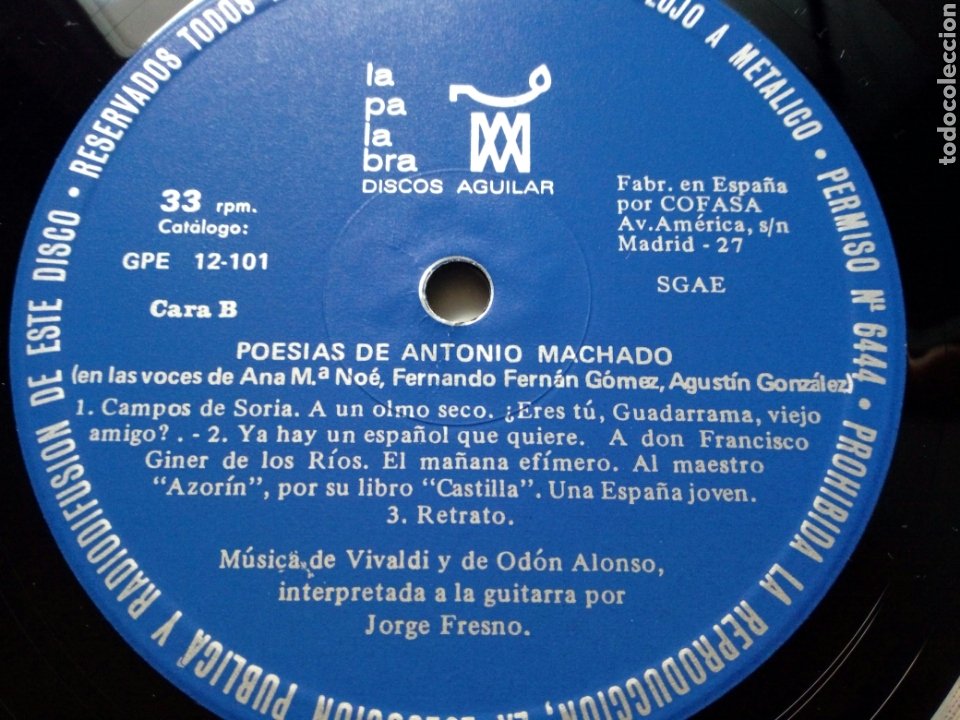 Discos de vinilo: LP - POESIAS DE ANTONIO MACHADO - Voces de Ana María Noé, Fernando Fernán Gómez, A. Gonzalez... - Foto 4 - 304023408