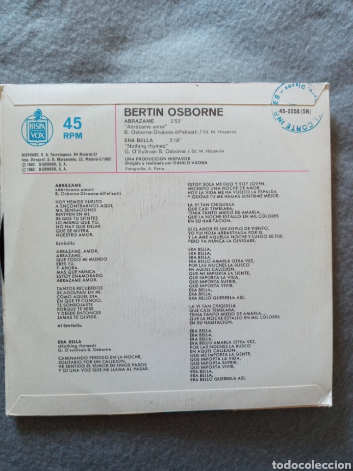 Discos de vinilo: Bertin Osborne-abrazame..disco vinilo single - Foto 2